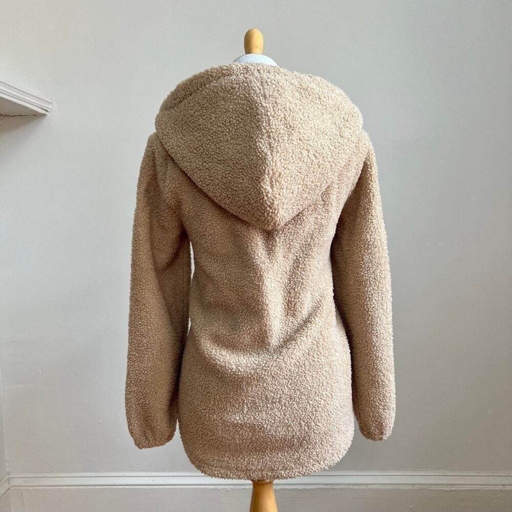 LOFT Sherpa Teddy Neutral Tan Cozy Fleece Hoodie Sweater Womens Medium - Picture 5 of 9